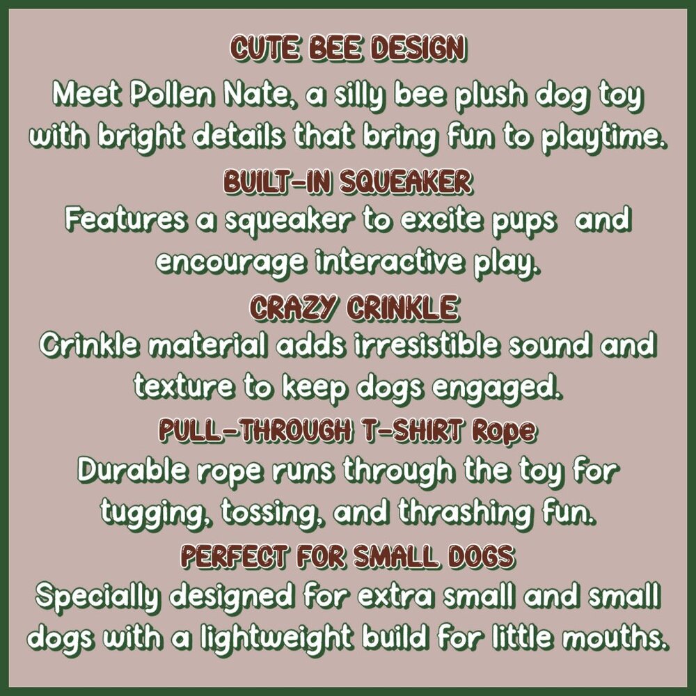 Bark Box Pollen Nate Dog Toy Xs S Bumble Bee Flying Flower Tug Squeaky Garden - Picture 4 of 9